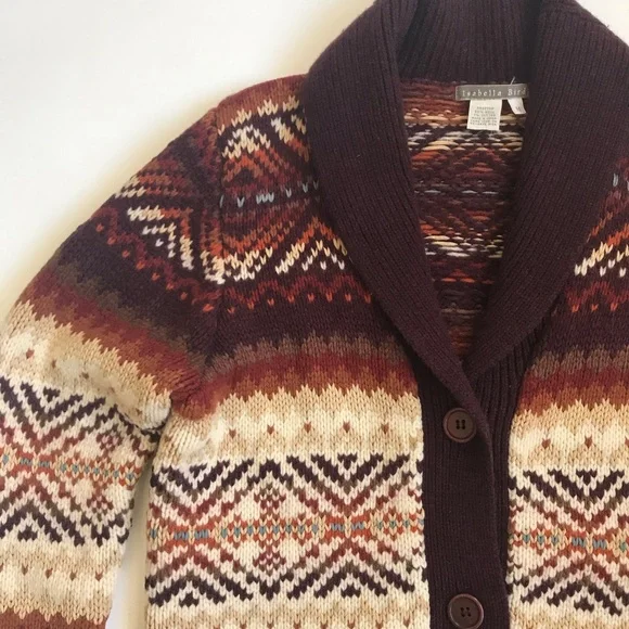 Isabella Bird Wool Shawl Collar Cardigan Western Southwestern Vibe Size M - Picture 3 of 8